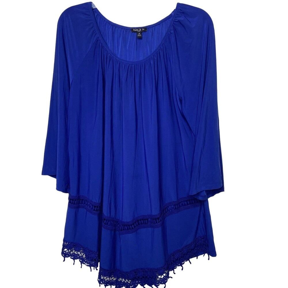 Sami & Jo Crochet 3/4 Sleeve Pullover Top Blue Size 1X